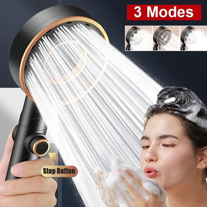 

Модернизированная массажная насадка для душа под давлением, 3 режима, дождевой душ высокого давления, насадка-распылитель с одной кнопкой, аксессуары для ванной комнаты