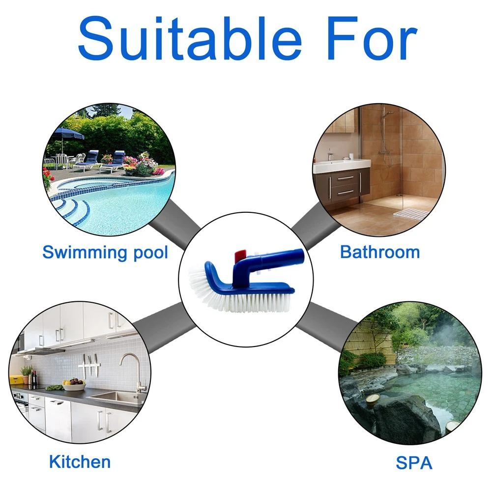 AEE4-Pool Brush For Step & Corner, Rotatable Hand Scrub Brush With Fine Bristles For Cleaning Swimming Pools