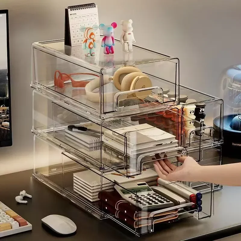 Modern drawer-type acrylic transparent large-capacity pull-out compartment desktop storage box, which can store cosmetics and