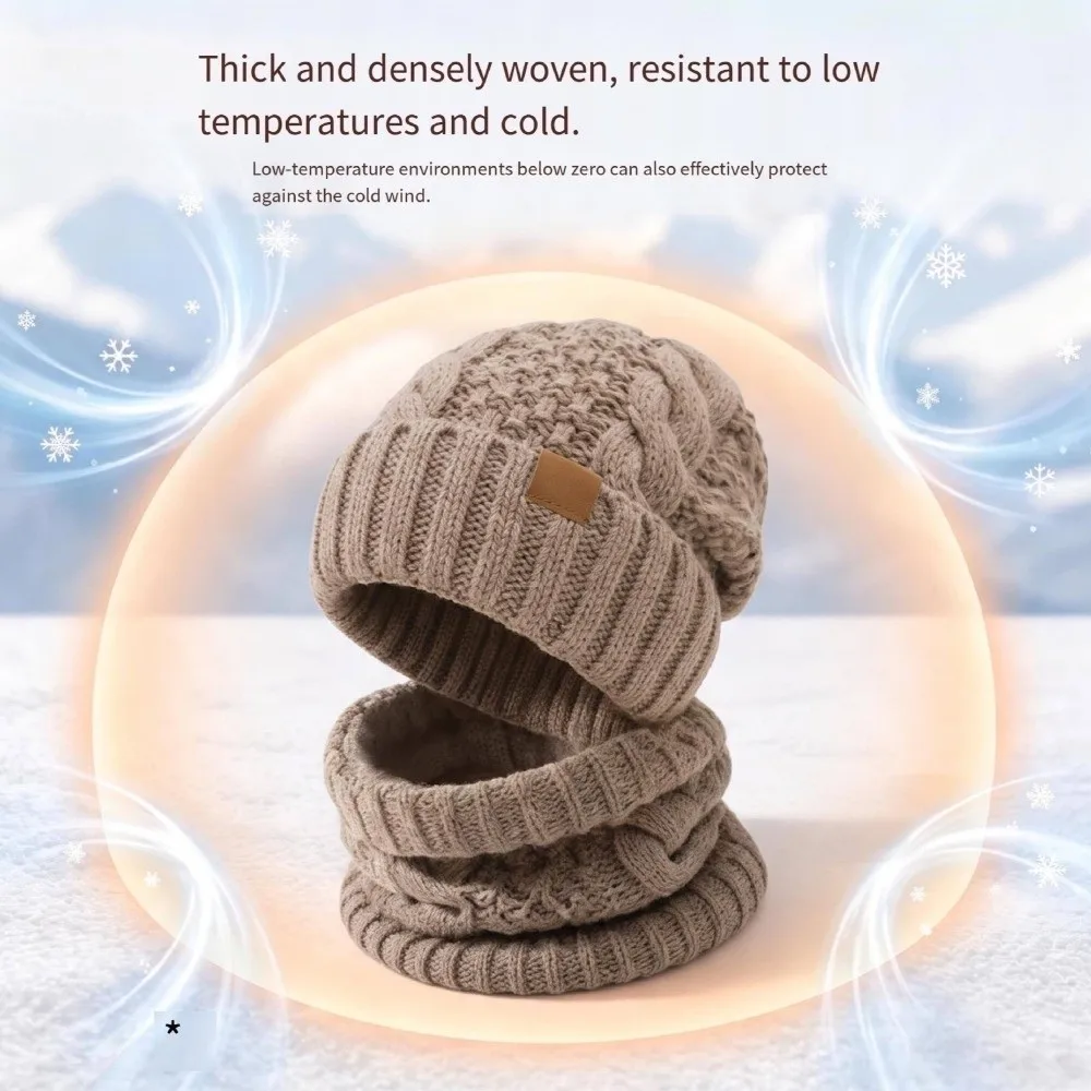 2-Piece Set Knit Hat Scarf Set Double Layer Cable Knit Beanie Hat & Neck Gaiter Thick Warm Thermal Design Winter Cap Neck Warmer