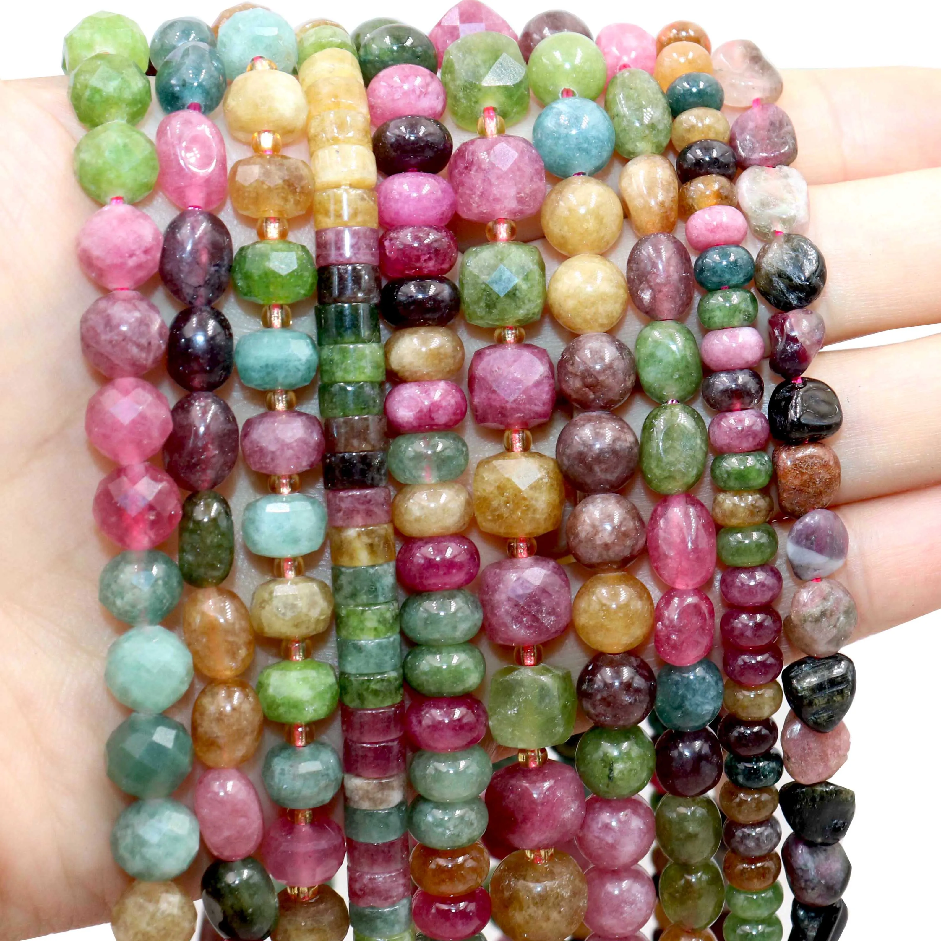 Natural Stone Colorful Tourmaline Faceted Rondelle Square Irregular Round Space Beads For Jewelry Making Diy Bracelet Necklace