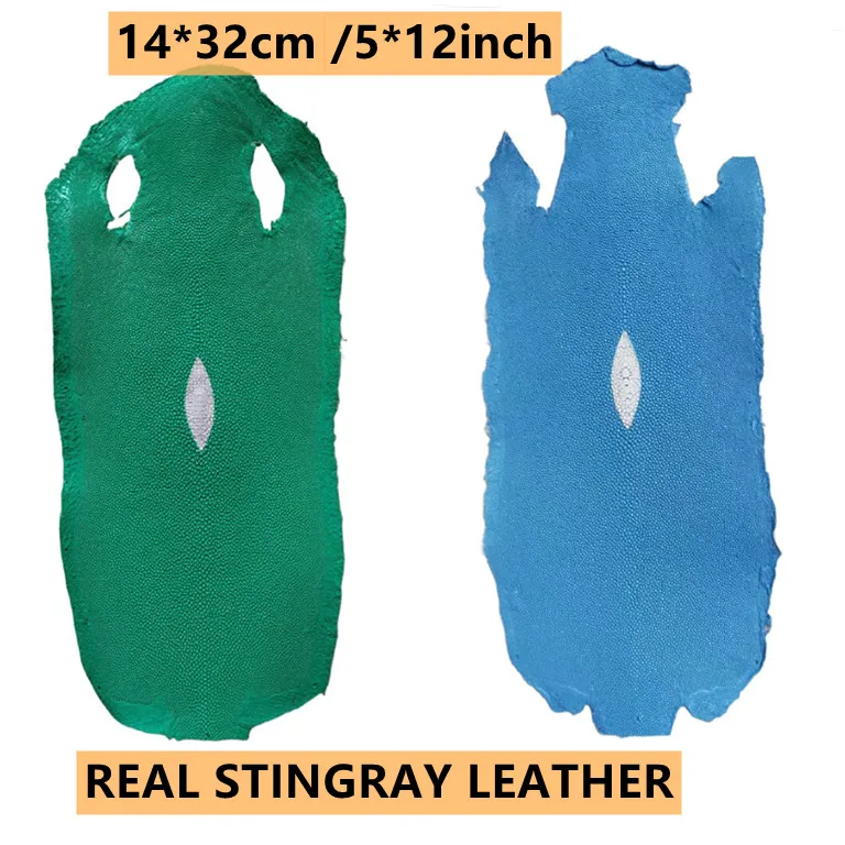 14cm *31cm Orange Green Red Unpolished Stingray Shagreen Ray Skin Leather for Purse Bag Watchband Making