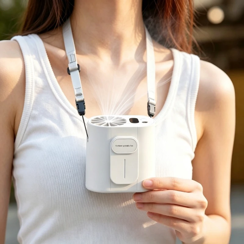 Portable Waist Neck Hanging Fan High Speed USB Charging Silent Digital Display Mini Cooling Fan for Outdoor Work Jobsite Use
