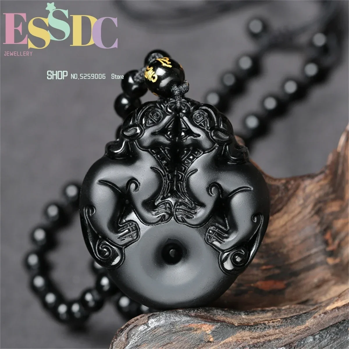 Natural Obsidian Double Pixiu Safety Buckle Pendant Black  Stone Necklace Wholesale Crystal For Men And Women Lovers Jewellery