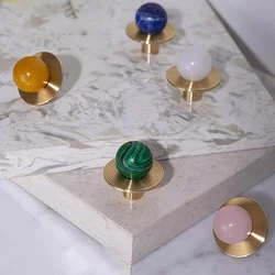 Natural Stone + Brass Luxury Furniture Knobs and Handles Pink Green Cabinet Handle Home Decor Wardrobe Pulls Cupboard Door Knob