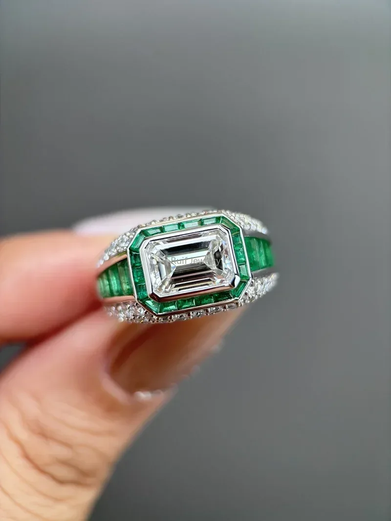 Ruif Customized Platinum Elegant Emerald Cut about 3ct Lab Grown Diamonds Rings for women Engagement Wedding Fine Jewelry
