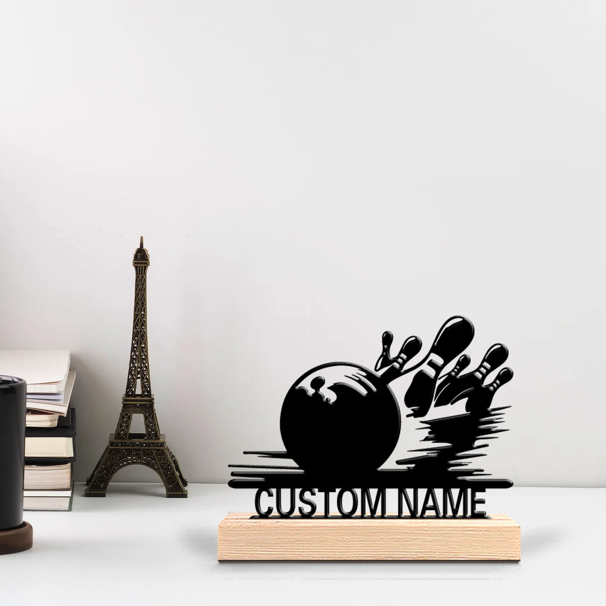 1pc Bowling Customizable Letter Handicraft With Wood Base Tin Ornament With Wood Base For Friend Gifts