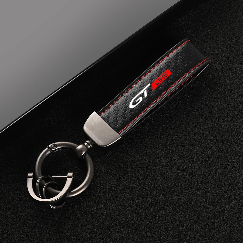 Leather Carbon Fiber Car Rings Keychain Zinc Alloy Keyrings For Peugeot gt gti gtline 508 5008 3008 208 2008 308 car