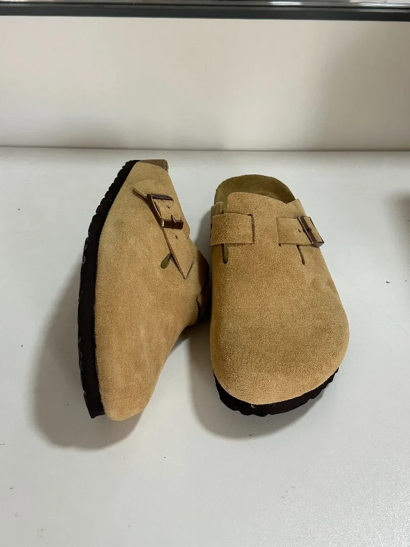 Zuecos de gamuza para hombre y mujer, mules, zuecos, estilo vintage, sandalias de playa de suela gruesa con soporte cómodo para el arco del pie