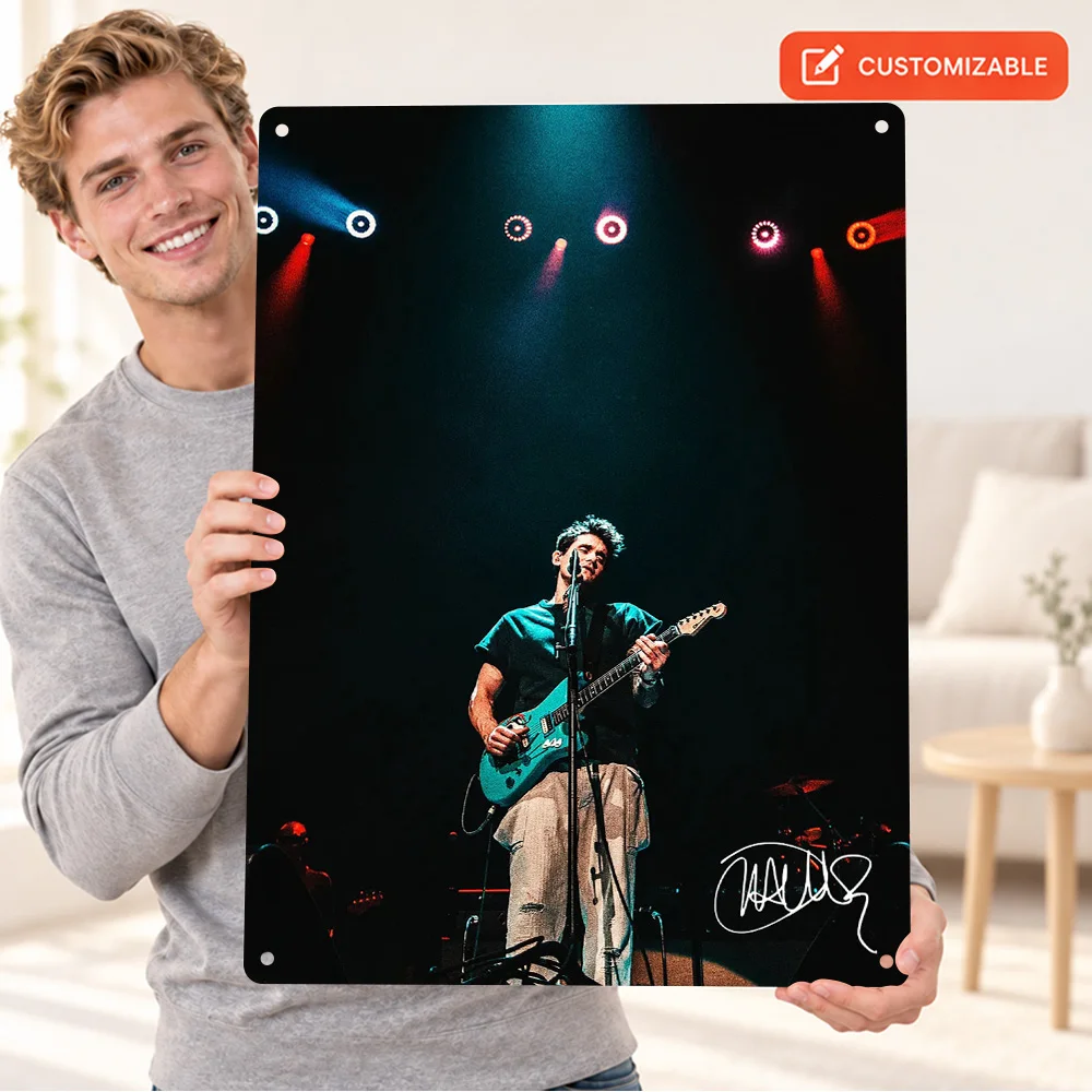 John Mayer Performing Live On Stage Singer Printed Poster Customized Aluminum Metal Sign Modern Wall Art For Man Cave Gift Idea