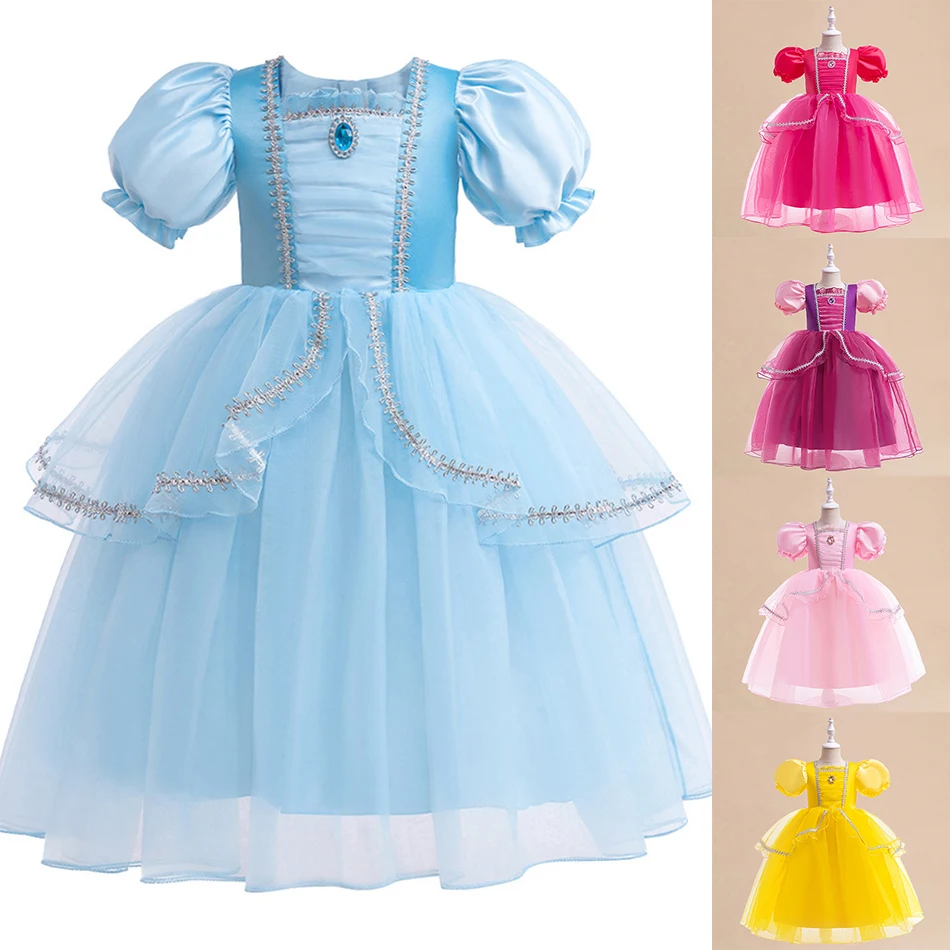 

Платье принцессы Диснея «Холодное сердце», Эльза, Белль, Золушка, Аврора, Рапунцель, платье для косплея для девочек, карнавальное платье на Хэллоуин, день рождения, платья