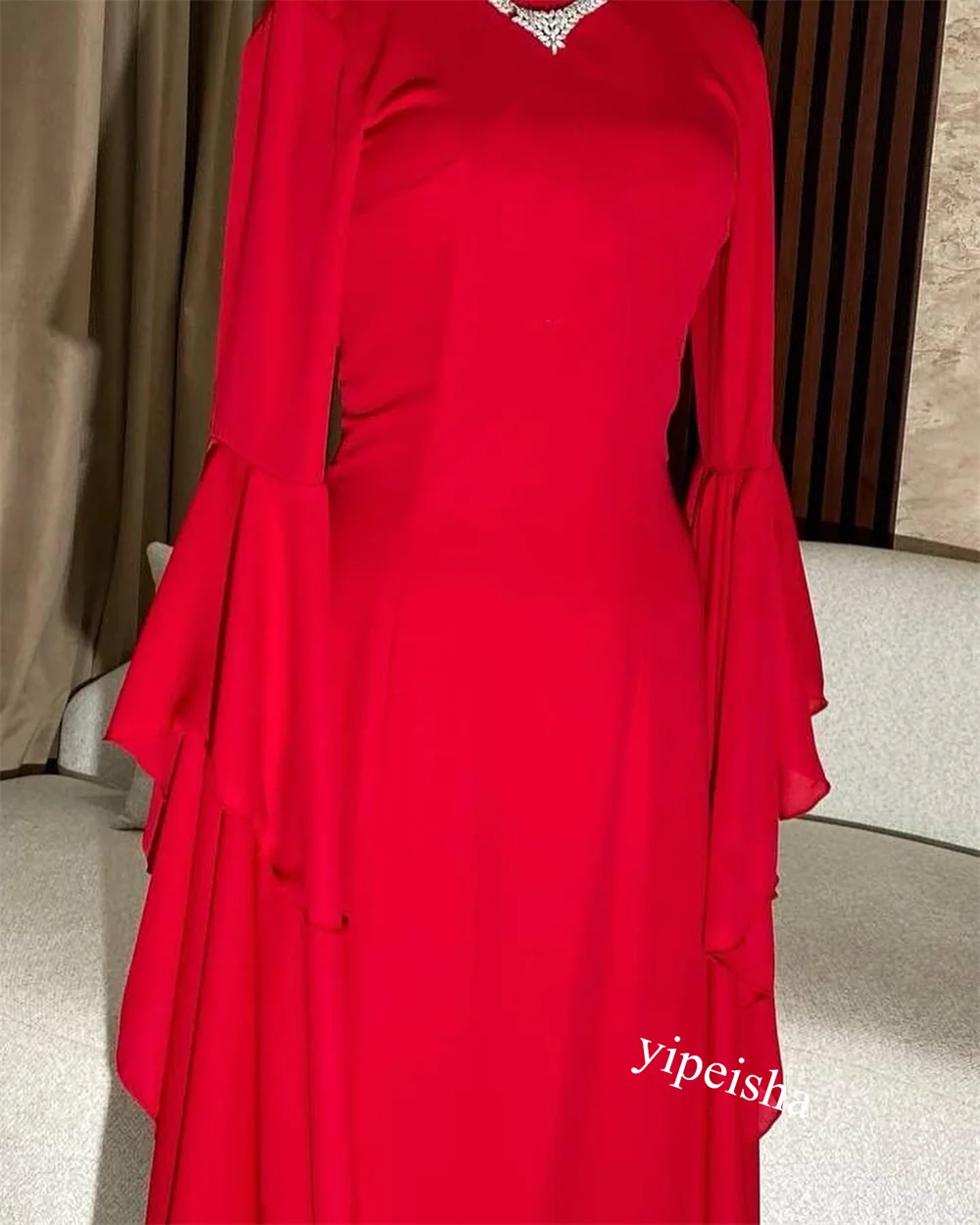 Jiayigong-vestido Midi con volantes para mujer, traje de cuello redondo, Jersey exquisito de alta calidad, línea A, vestidos a medida para ocasiones de regreso a casa