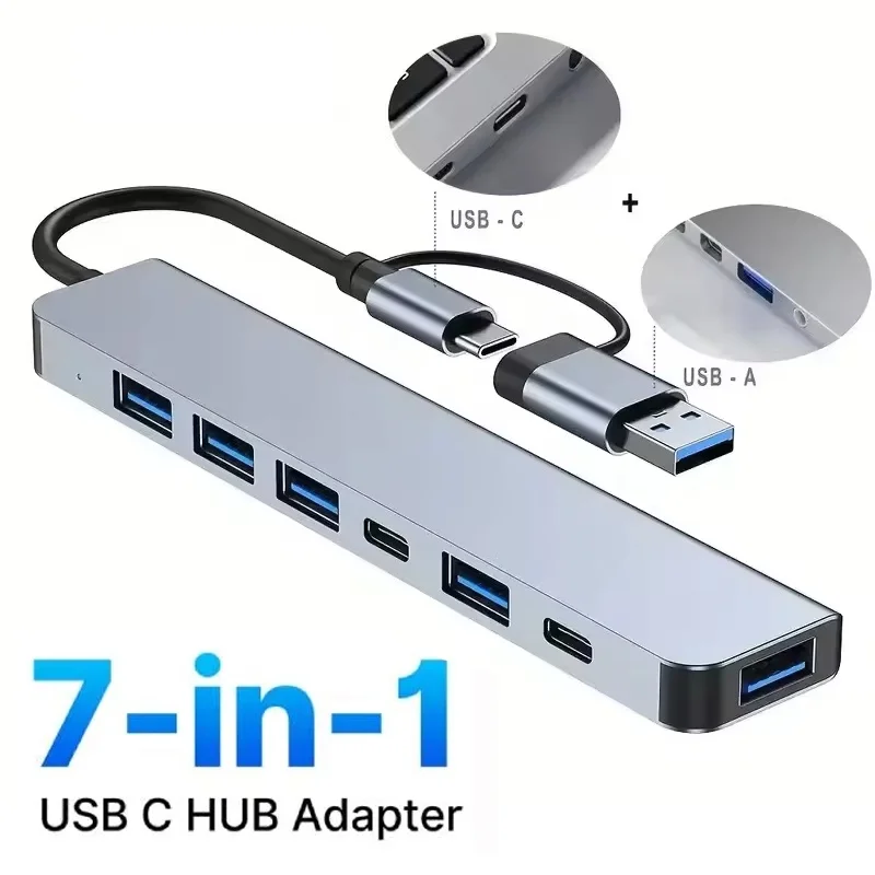 7 In 1 Type C Docking Station USB 3.0 Hub USB C Adapter 5Gbps High Speed Splitter OTG For PS4 Laptop For Macbook Accessories PC