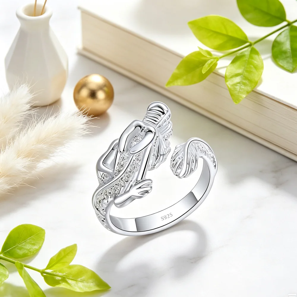 Men Jewelry for Engagement/Party Best Gift New Stylish Silver 925 Dragon Ring Adjustable Anillos Bijoux for Women Girls