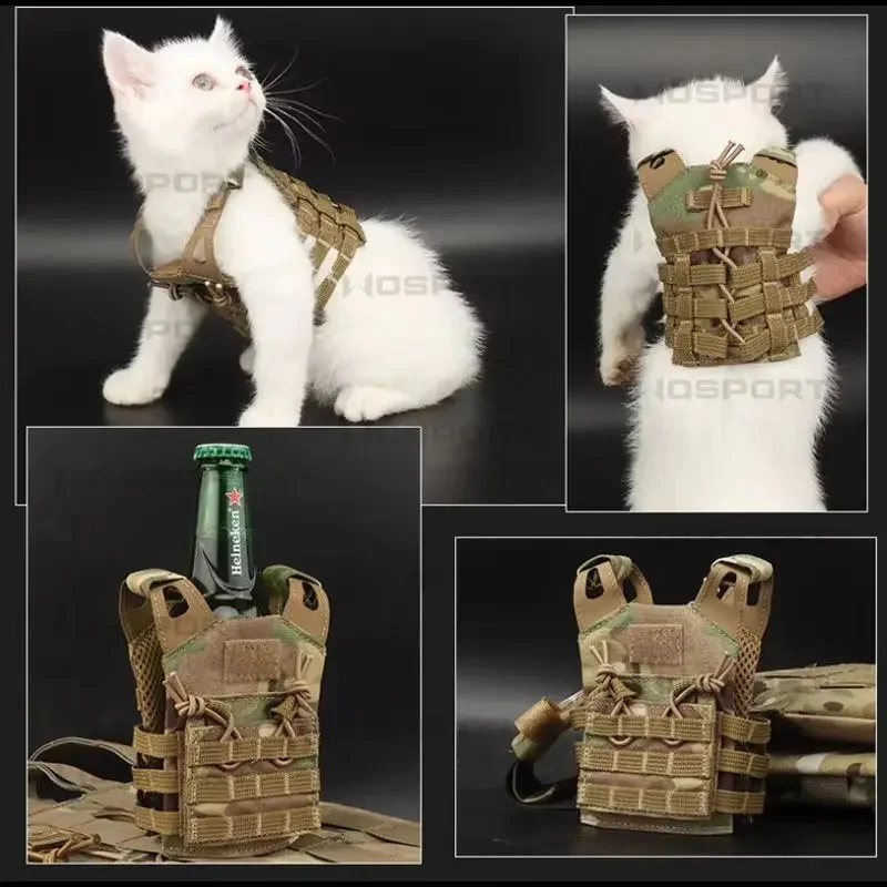ZimomoClothes Mini Taktische Katze Kleine Weste Katzen können getragen werden Desktop Auto Mokoko Dekorative Ornamente Abnehmbare Figurensammlung