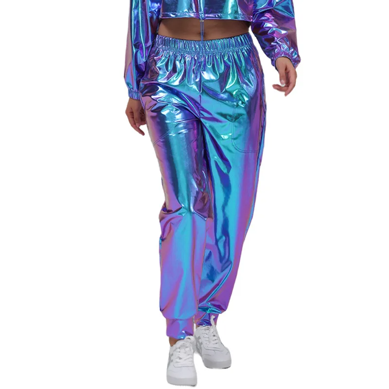New Women Multi-color Elastic Waist Cuffed Performance Costume Casual Pants