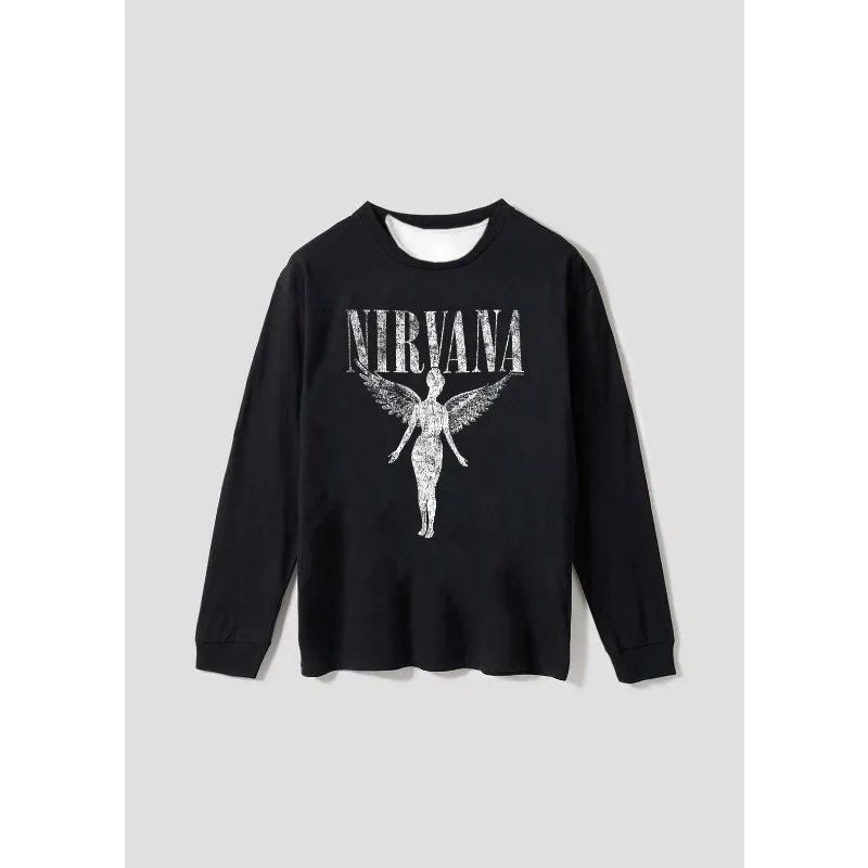 تي شيرت American Retro Nirvana Band ثلاثي الأبعاد مطبوع لركوب الدراجات بأكمام طويلة للرجال والنساء، بلوزة فضفاضة عالية الجفاف سريعة الجفاف