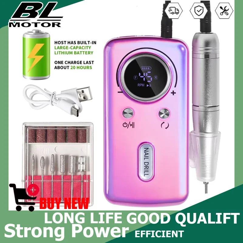 

Аккумуляторная машинка для маникюра 45000 об/мин, портативная пилка для ногтей, шлифовальная машинка для гель-лака, для домашнего маникюра и салонов красоты