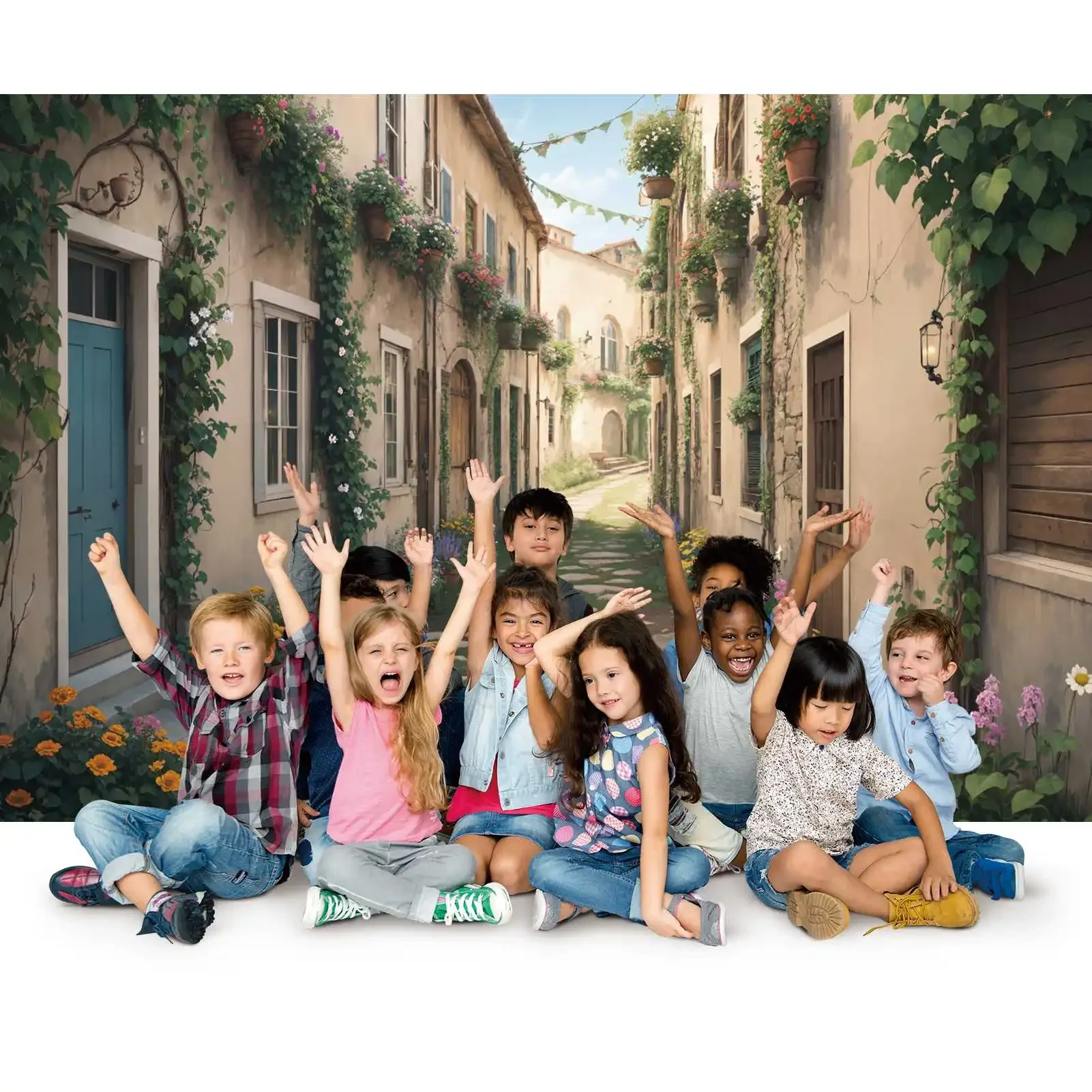 Blumen stadt Weg Weg Kulissen Fotografie Frühling Urlaub ländlichen Haus Zimmer personal isierte Kinder Photo booth Foto Hintergrund