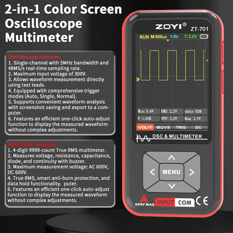 

ZOYI digital oscilloscope ZT-701 handheld small portable multimeter 2-in-1 intelligent multi-function