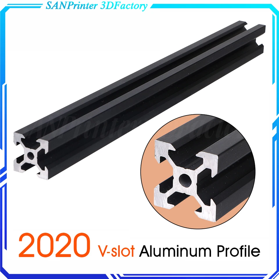 BLACK 2020 V-slot European Standard Anodized Aluminum Profile Extrusion Linear Rail for CNC 3D Printer