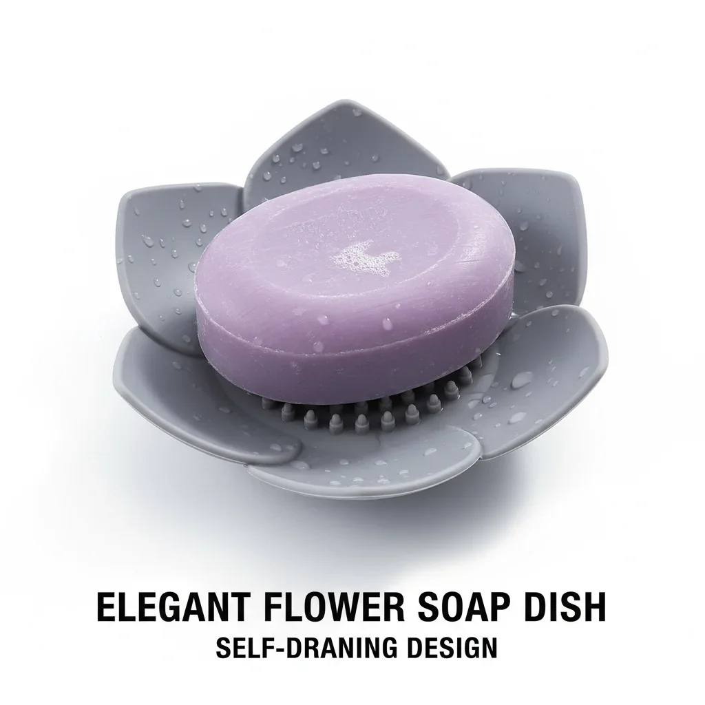 Soap Box Lotus Shape Non-slip Portable Silicone for Draining Soap Tray Draining Soap Dish Bathroom Gadgets Accessories