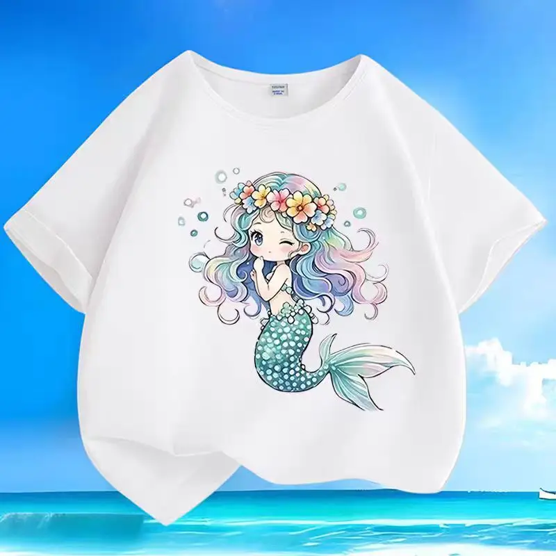 2026 Sommer Mädchen Cartoon Meerjungfrau Druck Kurzarm-T-Shirt - Reine Baumwolle Bequem und Atmungsaktiv Mädchen Halbarm-T-Shirt – Detail 6