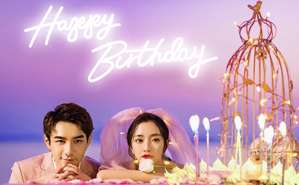 Dimmable LED 'Happy Birthday' Neon Sign in Multiple Sizes 42cm/51cm/76cm with Clear Acrylic Backer - Wall Party Light for Celebr
