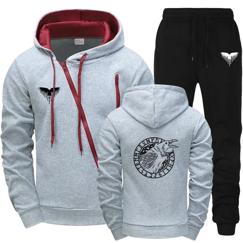 Setelan Olahraga Pria Terbaru 2025, Hoodie dan Celana Panjang 2pcs, Jaket Resleting untuk Musim Gugur dan Musim Dingin, Cocok untuk Aktivitas Luar Ruangan dan Berkendara Motor