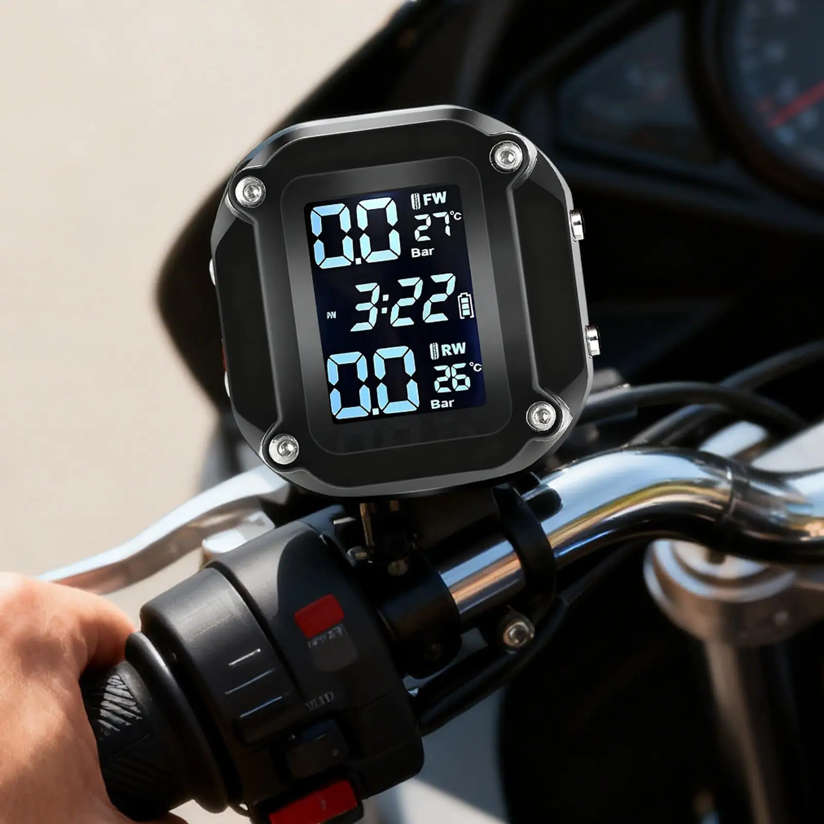

Motorcycle Tire Pressure Monitoring System LCD TMPS Detector Waterproof Motorcycle Tire Pressure Alarm With External Sensor