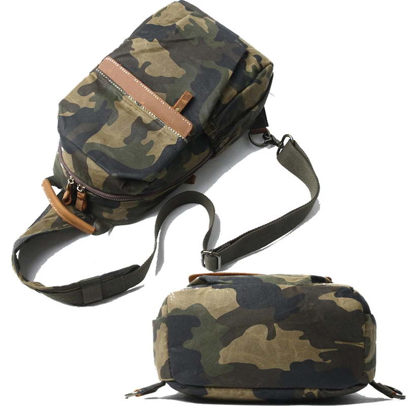 Bolso de hombro pequeño de lona y cuero de camuflaje para hombre, mochila de pecho ligera y versátil, bolso de mano de moda juvenil, M106