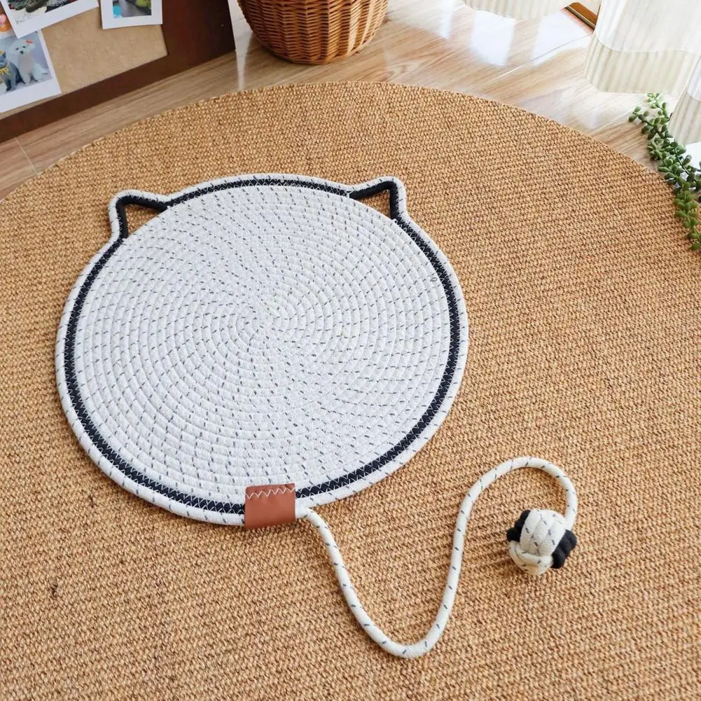 Chemical-free Cat Scratch Pad Cat Scratcher Mat Set with Natural Cotton Rope Cat Ear Design Scratching Mat Round Floor for Wall