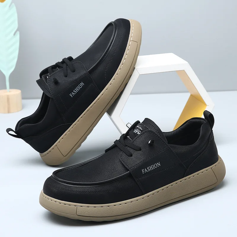 New Autumn Fashion Business Casual Shoes for Men Solid Color Cow Leather Loafers Male Soft Sole Lace Designer Shoes Man - Image 4