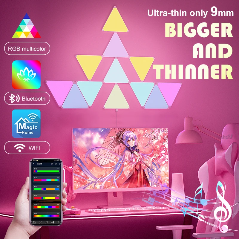 

Ultrathin RGB Smart WIFI LED Triangle Light Indoor Atmosphere Wall Lamp For Game Bedroom Decoration LED DIY Quantum Night Light