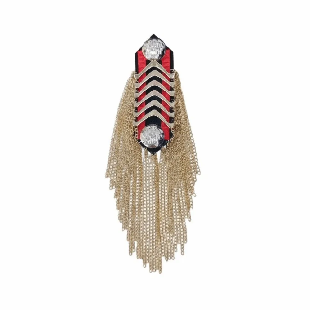 Metallic Fringe Epaulet Brooch Embroidered Shiny Shoulder Tassel Badge Gothic Durable Metal Chain Pin Performance