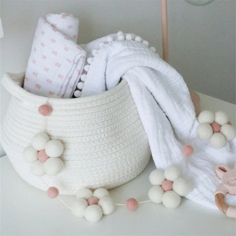 Boho Handmade Wool Felt Daisy Flower Garlands Kids Room Wall Haninging Decoration Pennant Baby Shower Party Banner Photo Props