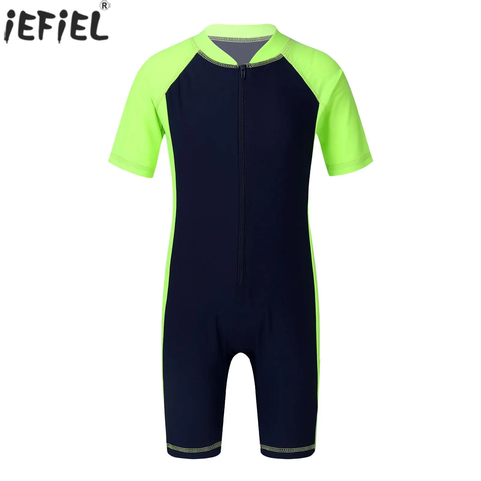 Kids One-piece Swimsuit Boys Girls Rash Guard Short Sleeves Shorty Wetsuit Swimwear Surfing Bathing Suit Beachwear Sportswear