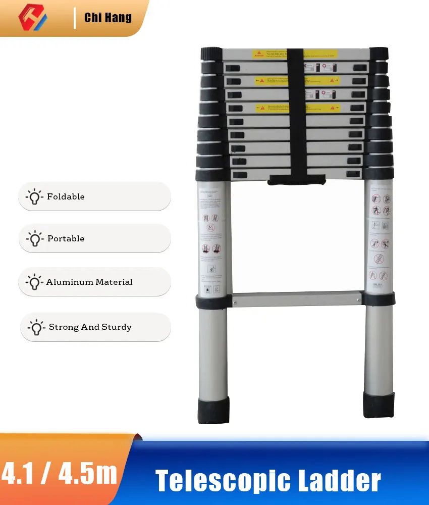 4.1 / 4.5m Single-Sided Telescopic Aluminum Ladder, Multifunctional Portable Foldable Construction Shrinking Elevator Tool