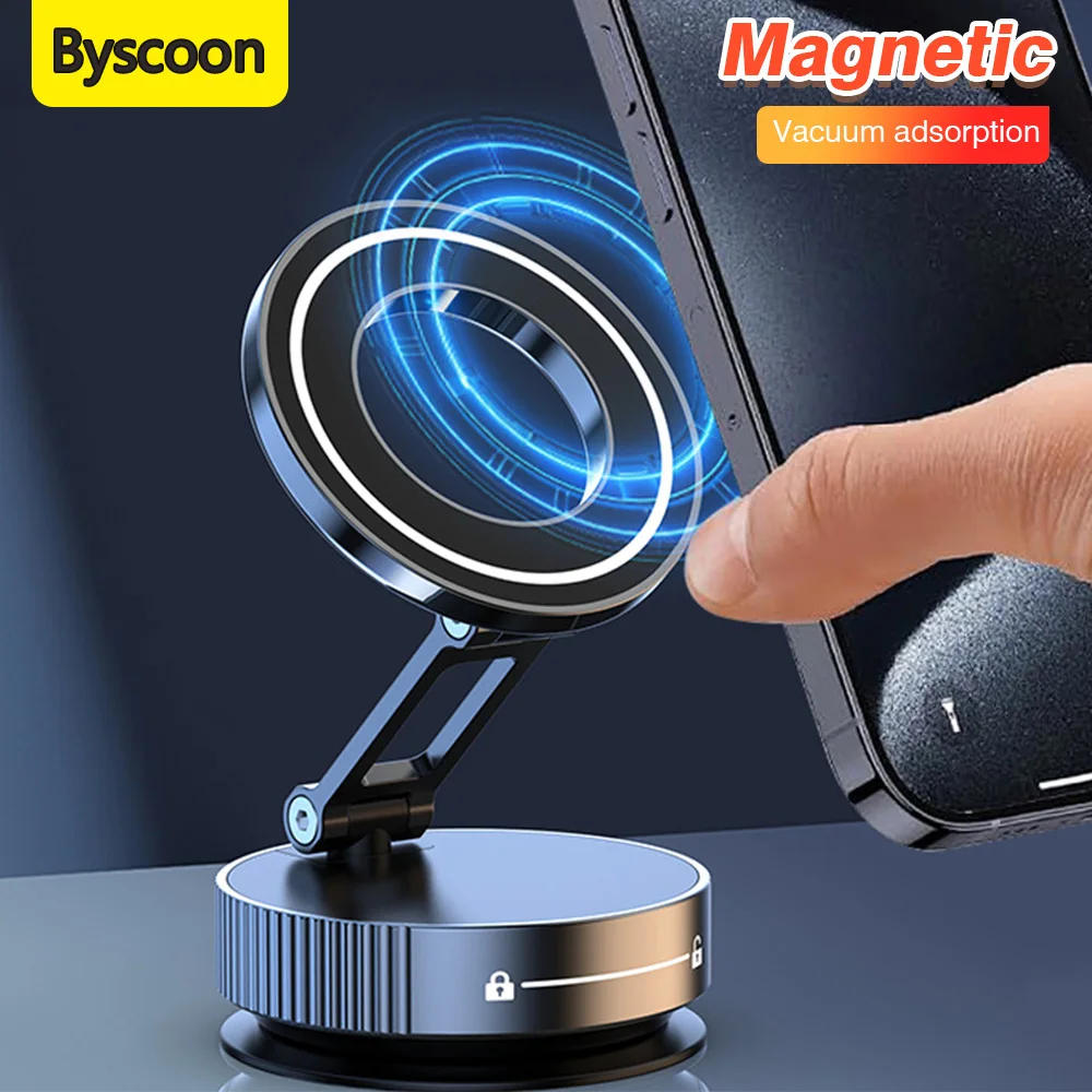 Vacuum Magnetic Phone Holder for MagSafe 360° Rotatable Foldable Metal Suction Cup Phone Mount for All Smartphones,Car Models