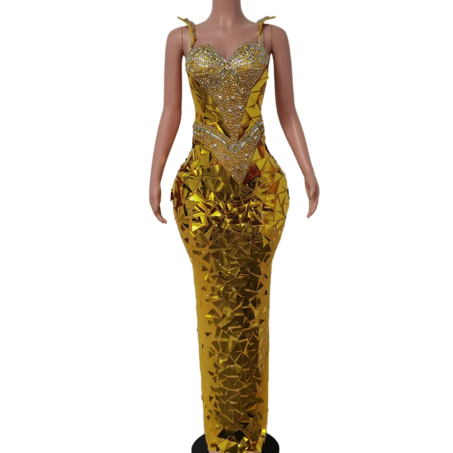 Sexy Bling Sequin Maxi Formal Evening Dresses Low-Cut Bodycon Sundress for Birthday Celebrity Party Dress