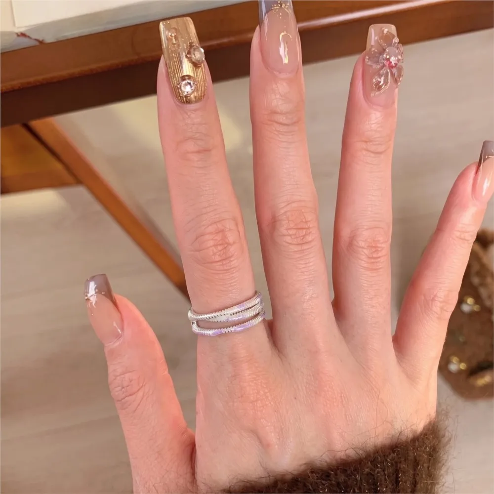 PANJBJ 925 Sterling Silver Ring For Women Jewelry Three Layer Retro Creativity Vintage Irregular Ring Allergy For Birthday Gift