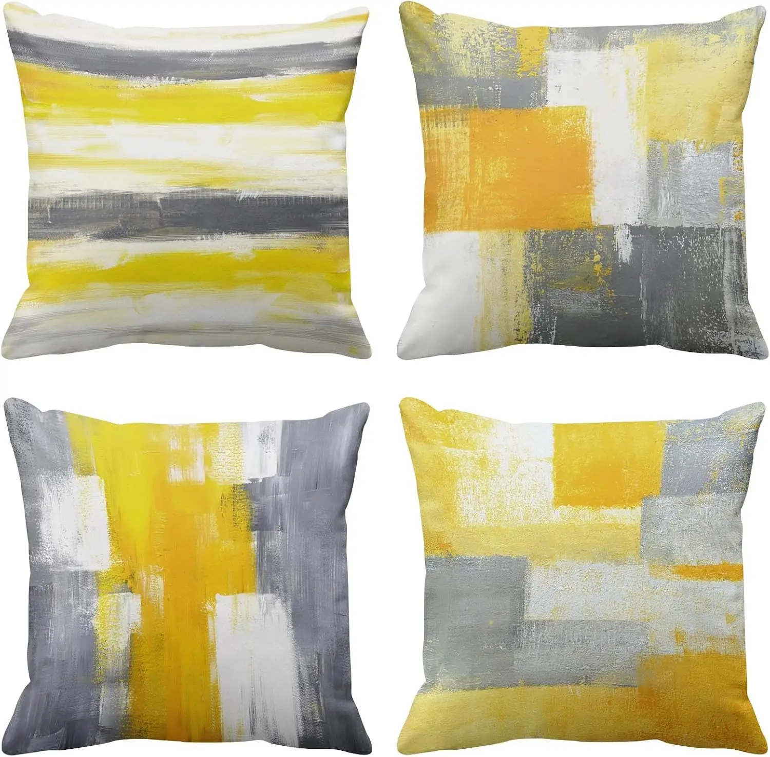 Double Sided Throw Pillow Covers Set Of 4, Abstract Yellow Painting Cushion Cases For Couch Bed Sofa Living Room Home Decor