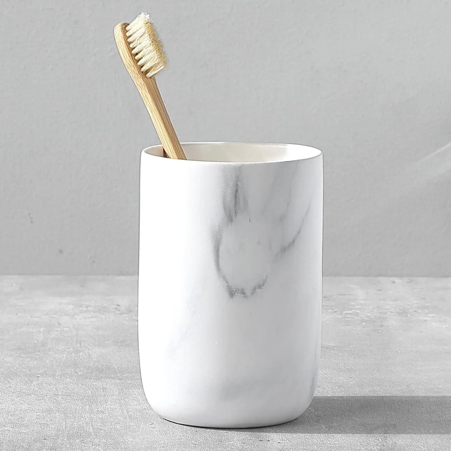 

Ceramic Marble Toothbrush Holder for Bathroom - 1 Cup Tumbler, Counter Organizer for Toothpaste and Razors