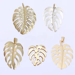 2 x Silver/Gold Color Large Monstera Leaf Tropical Palm Tree Leaves Charms Pendants For Necklace Jewelry Making Accessories
