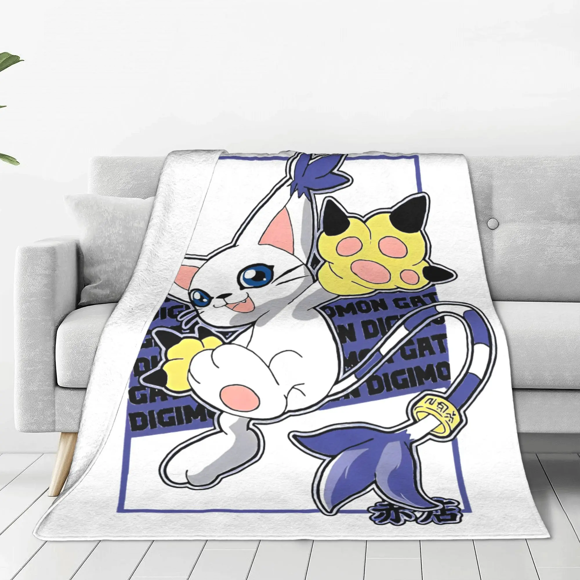 Digimon Anime Gatomon Blanket Coral Fleece Plush  Super Soft Throw Blankets for Outdoor Travel Bedroom Quilt