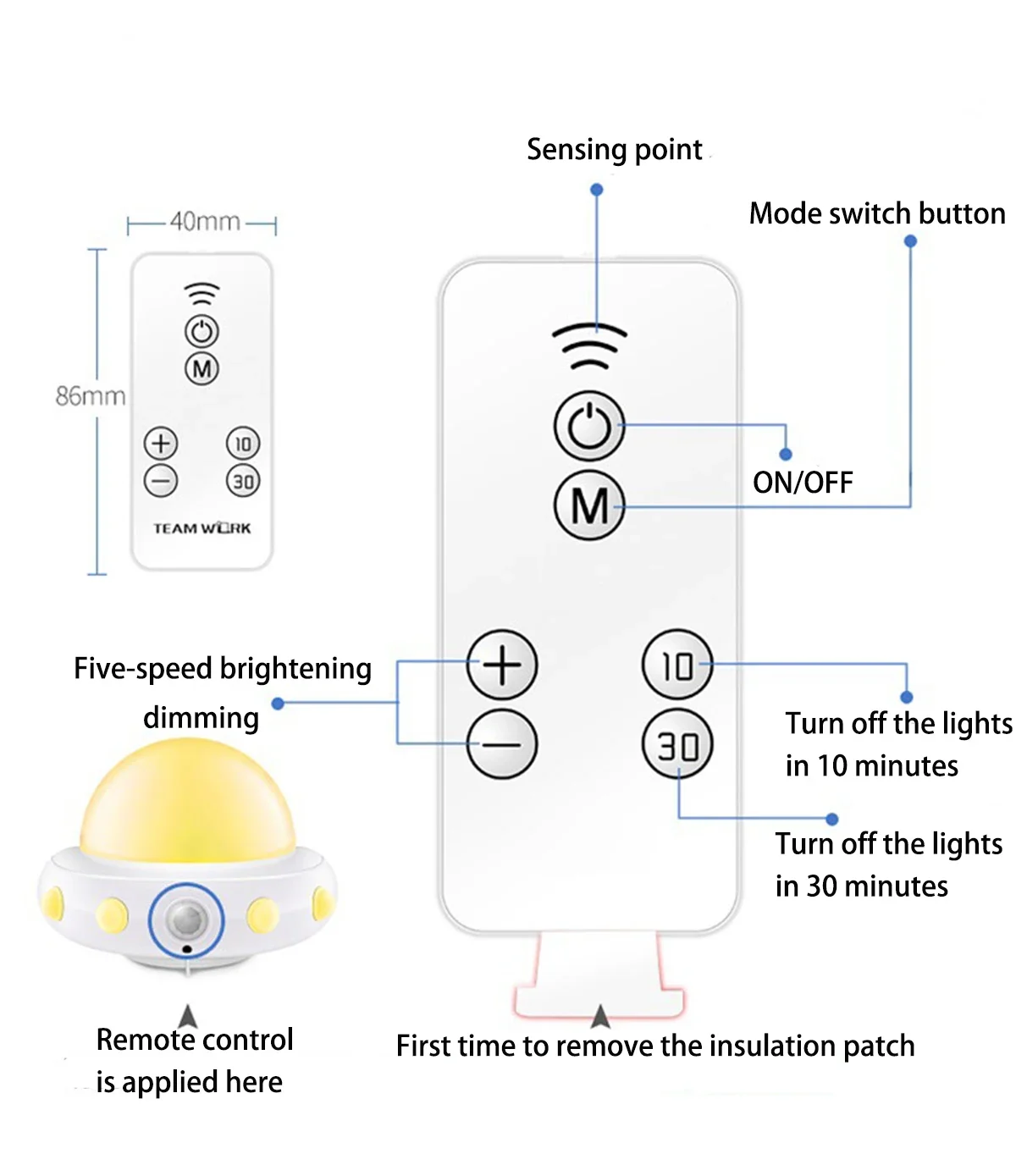 UFO النمذجة LED الممر ضوء الليل الأشعة تحت الحمراء التحكم عن بعد محس حركة الجسم المنزل ليلة مصباح المغناطيسي الذكية انخفاض الشحن