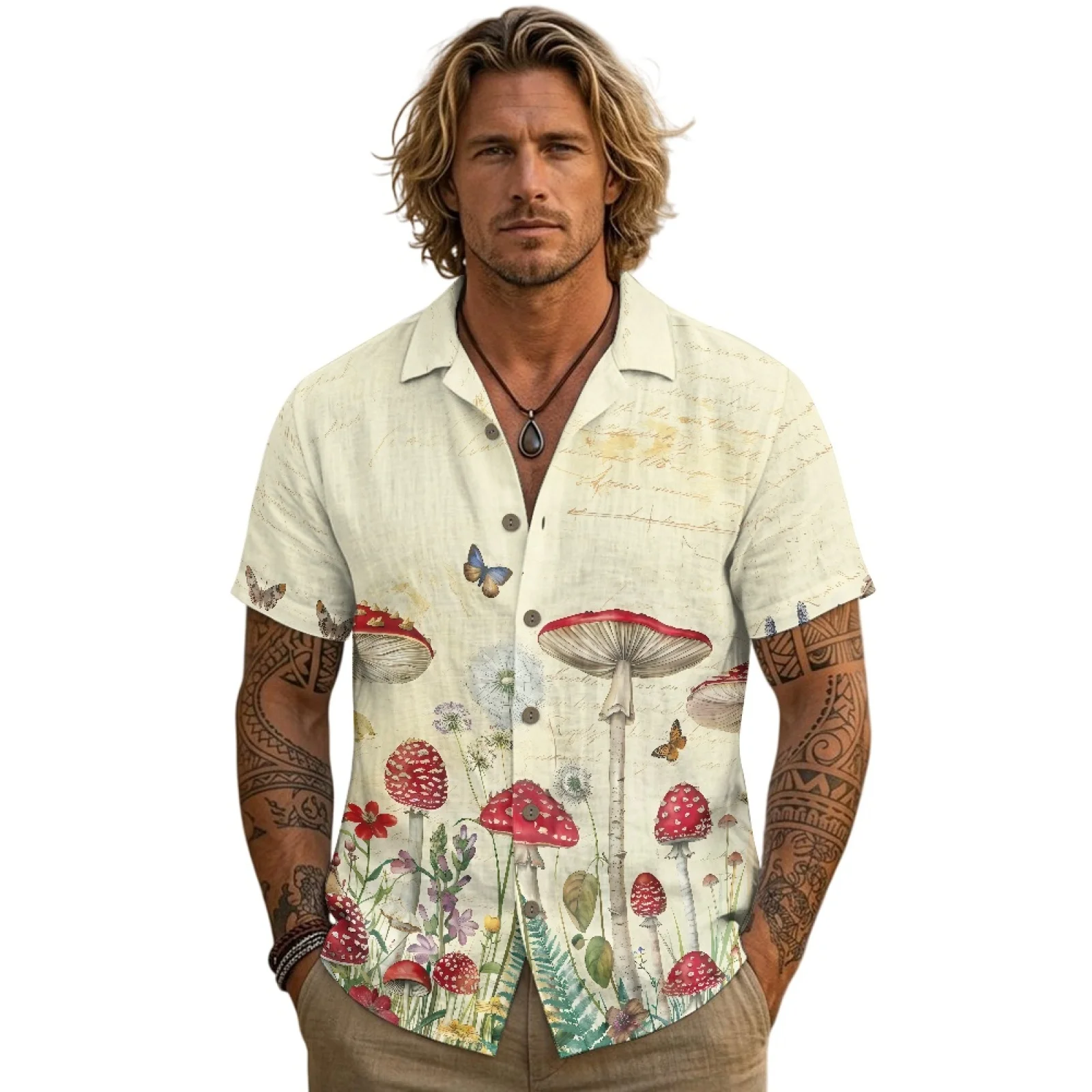PENSTROLL Casual Linen Like loose cardigan top Solid Color retro vacation shirt for Beach Mushroom Meadow
