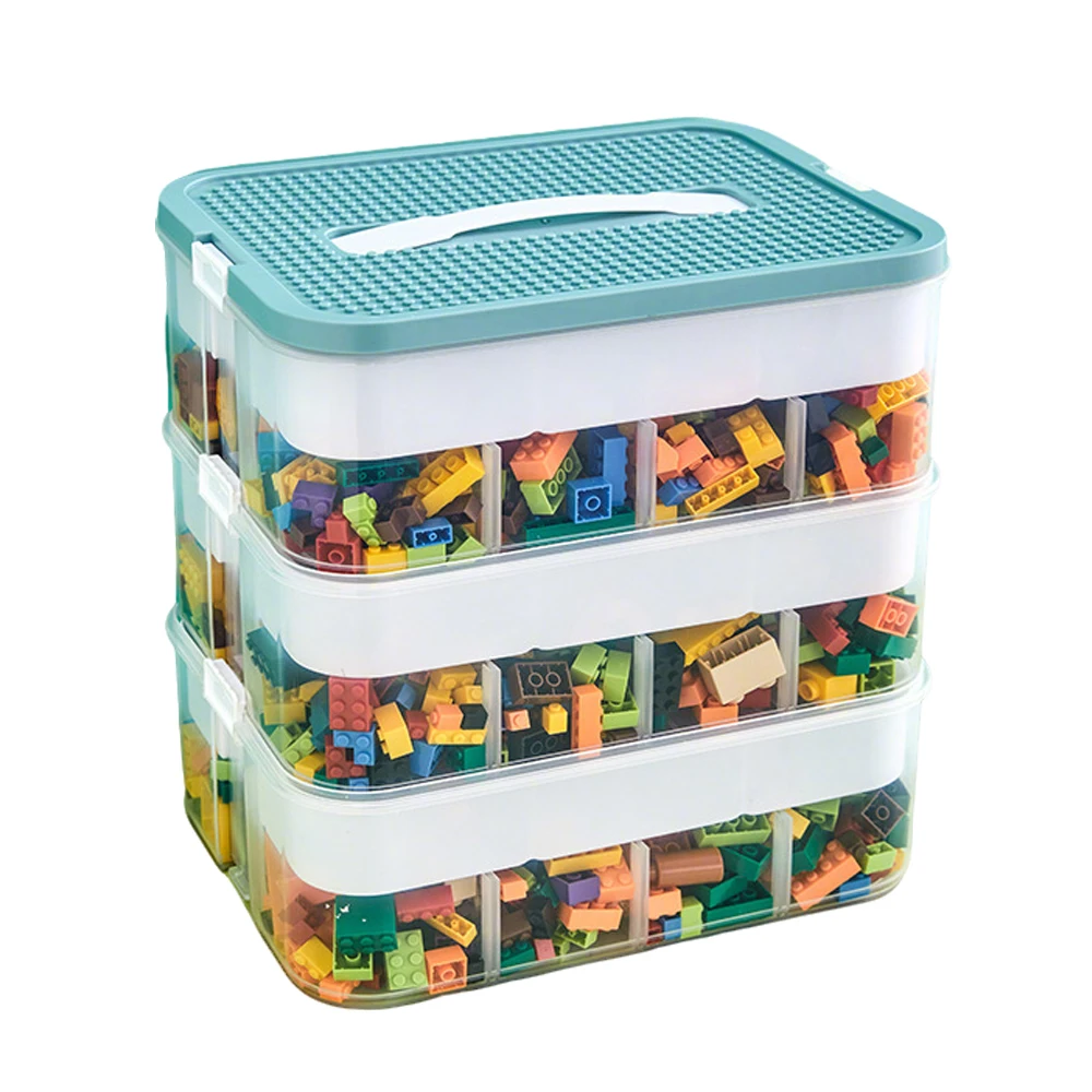 3-laags plastic opbergdoos voor kinderen, puzzel- en bouwblokkenopbergdoos, sorteerdoos voor onderdelen, kinderkamer speelgoedorganizer, opbergdoos voor diverse spullen en snacks.