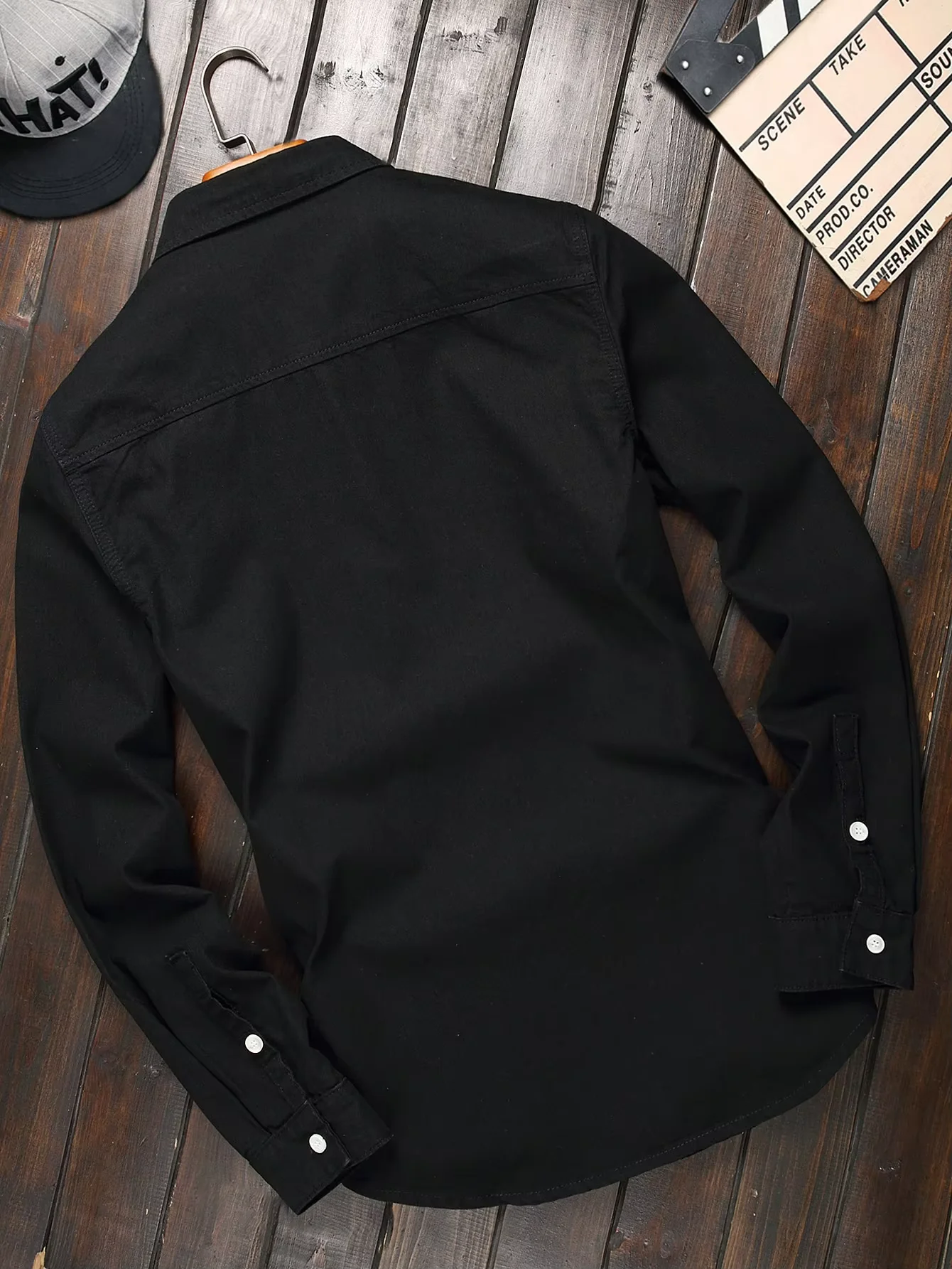 Men's Black Classic Western-Style Long Sleeve Casual Lapel Button Workwear Denim Shirt view 2