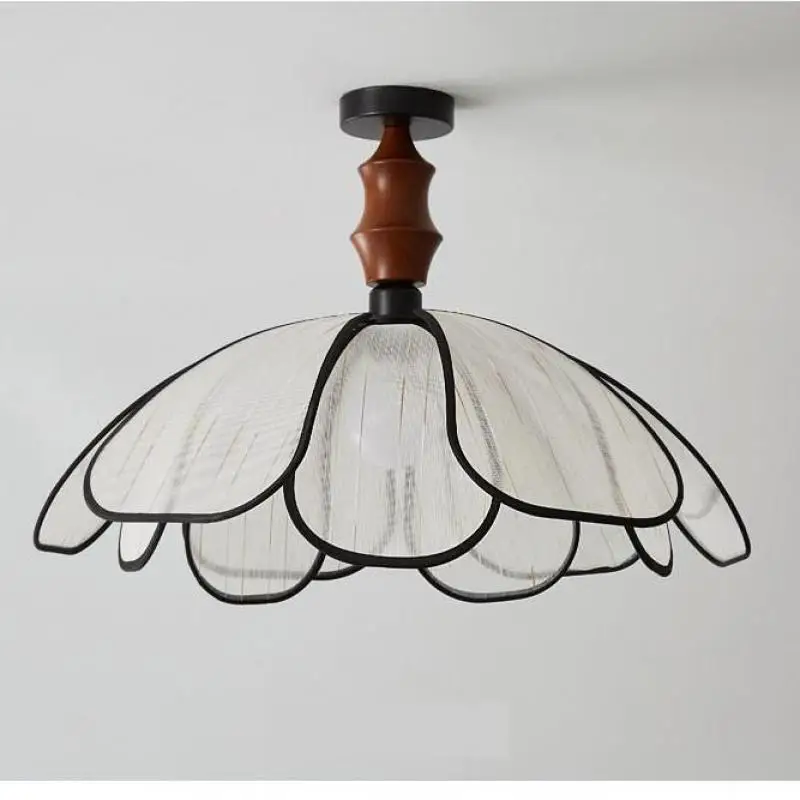 Creative Linen LED Ceiling Lamp with Surface Lighting Flower Hanging Pendant Light for Dining Room Restaurant Decor